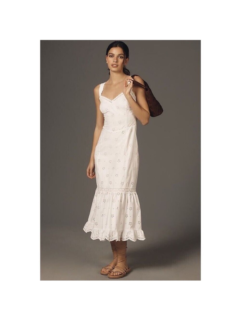PAIGE‎ Pallas Eyelet Midi Dress White Cotton Sleeveless Size 8